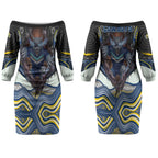 North Queensland Cowboys Couples Matching Off The Shoulder Long Sleeve Dress and Hawaiian Shirt The Scream of Lightning Eyes - Indigenous Dot Ripping Effect