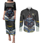 North Queensland Cowboys Couples Matching Puletasi and Long Sleeve Button Shirt The Scream of Lightning Eyes - Indigenous Dot Ripping Effect
