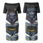 North Queensland Cowboys Couples Matching Puletasi and Long Sleeve Button Shirt The Scream of Lightning Eyes - Indigenous Dot Ripping Effect