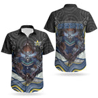 North Queensland Cowboys Couples Matching Short Sleeve Bodycon Dress and Hawaiian Shirt The Scream of Lightning Eyes - Indigenous Dot Ripping Effect