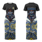 North Queensland Cowboys Couples Matching Short Sleeve Bodycon Dress and Hawaiian Shirt The Scream of Lightning Eyes - Indigenous Dot Ripping Effect