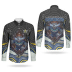 North Queensland Cowboys Couples Matching Short Sleeve Bodycon Dress and Long Sleeve Button Shirt The Scream of Lightning Eyes - Indigenous Dot Ripping Effect