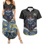 North Queensland Cowboys Couples Matching Summer Maxi Dress and Hawaiian Shirt The Scream of Lightning Eyes - Indigenous Dot Ripping Effect