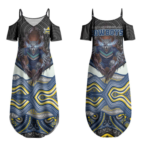 North Queensland Cowboys Couples Matching Summer Maxi Dress and Hawaiian Shirt The Scream of Lightning Eyes - Indigenous Dot Ripping Effect