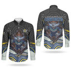 North Queensland Cowboys Couples Matching Summer Maxi Dress and Long Sleeve Button Shirt The Scream of Lightning Eyes - Indigenous Dot Ripping Effect