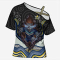 North Queensland Cowboys Cross Shoulder Shirt The Scream of Lightning Eyes - Indigenous Dot Ripping Effect