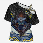 North Queensland Cowboys Cross Shoulder Shirt The Scream of Lightning Eyes - Indigenous Dot Ripping Effect