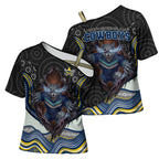 North Queensland Cowboys Cross Shoulder Shirt The Scream of Lightning Eyes - Indigenous Dot Ripping Effect
