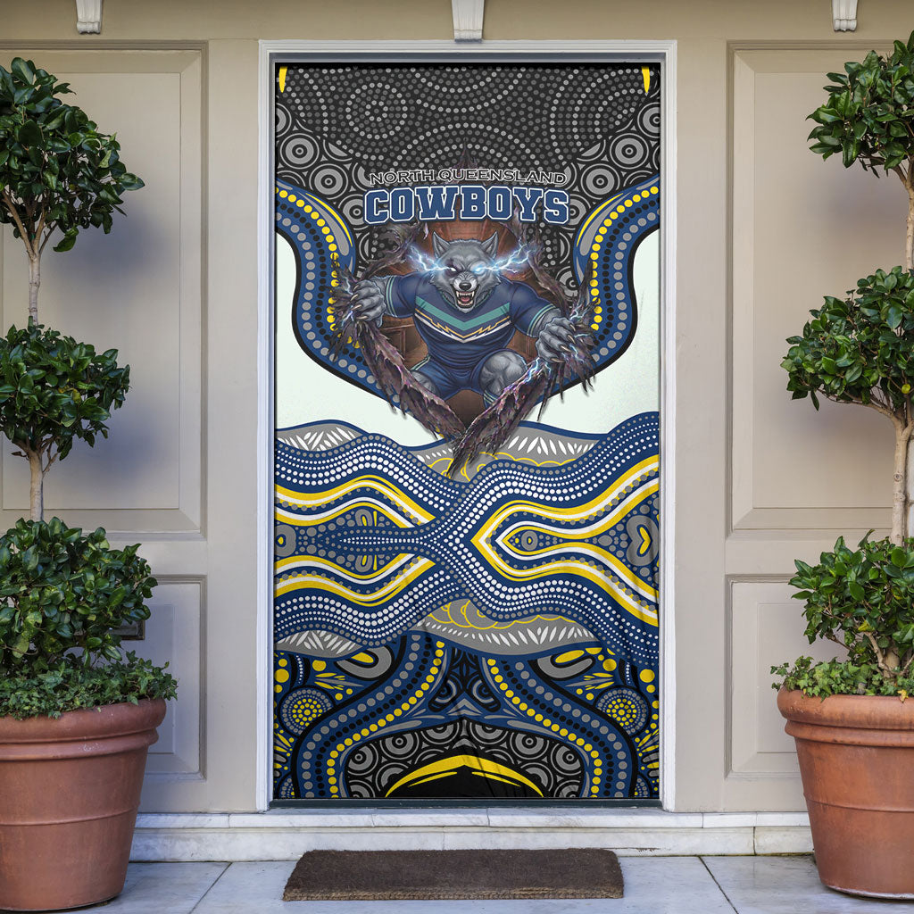 North Queensland Cowboys Door Cover The Scream of Lightning Eyes - Indigenous Dot Ripping Effect