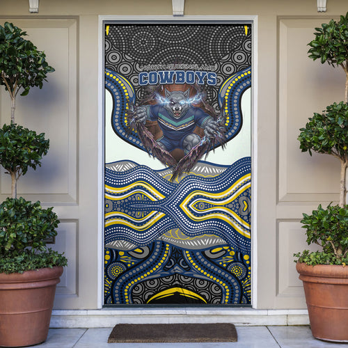 North Queensland Cowboys Door Cover The Scream of Lightning Eyes - Indigenous Dot Ripping Effect