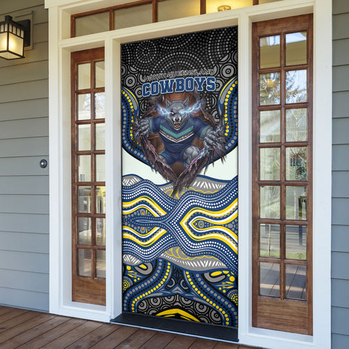 North Queensland Cowboys Door Cover The Scream of Lightning Eyes - Indigenous Dot Ripping Effect