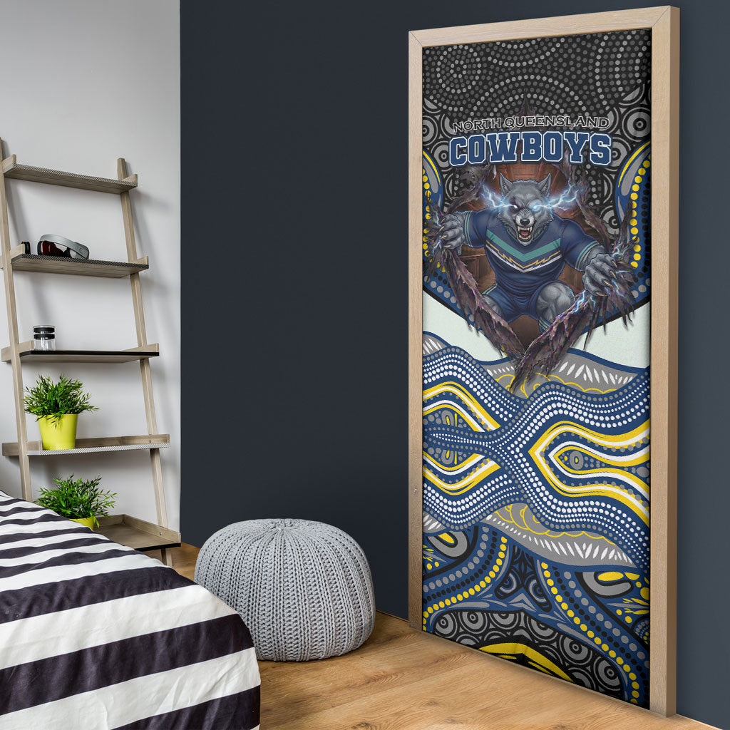 North Queensland Cowboys Door Cover The Scream of Lightning Eyes - Indigenous Dot Ripping Effect