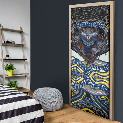North Queensland Cowboys Door Cover The Scream of Lightning Eyes - Indigenous Dot Ripping Effect