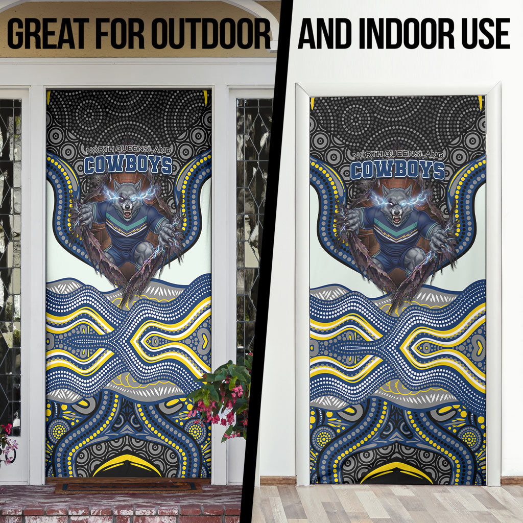 North Queensland Cowboys Door Cover The Scream of Lightning Eyes - Indigenous Dot Ripping Effect