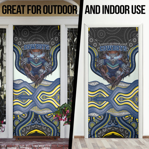 North Queensland Cowboys Door Cover The Scream of Lightning Eyes - Indigenous Dot Ripping Effect