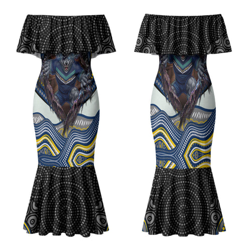 North Queensland Cowboys Family Matching Mermaid Dress and Hawaiian Shirt The Scream of Lightning Eyes - Indigenous Dot Ripping Effect