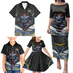 North Queensland Cowboys Family Matching Puletasi and Hawaiian Shirt The Scream of Lightning Eyes - Indigenous Dot Ripping Effect