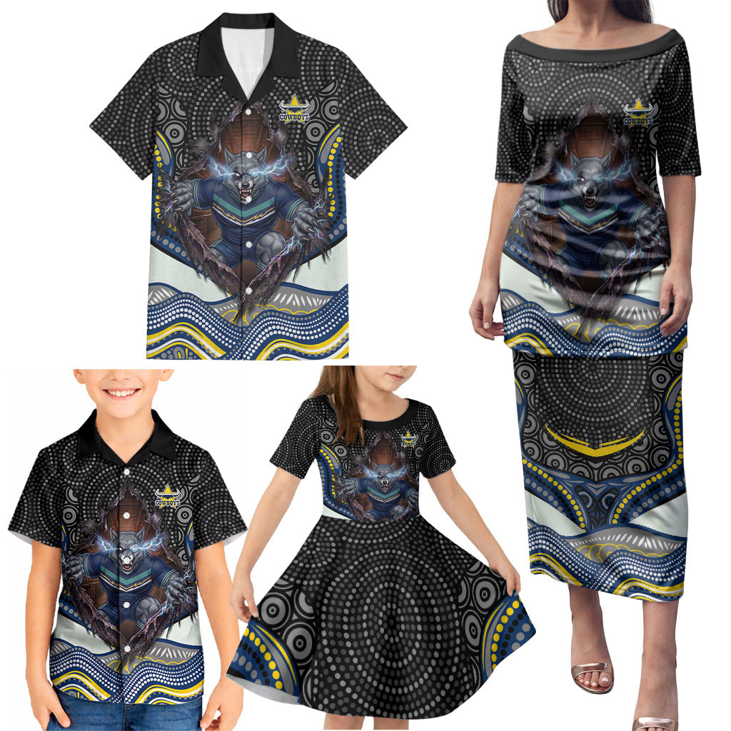North Queensland Cowboys Family Matching Puletasi and Hawaiian Shirt The Scream of Lightning Eyes - Indigenous Dot Ripping Effect