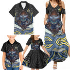 North Queensland Cowboys Family Matching Summer Maxi Dress and Hawaiian Shirt The Scream of Lightning Eyes - Indigenous Dot Ripping Effect