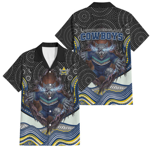 North Queensland Cowboys Family Matching Summer Maxi Dress and Hawaiian Shirt The Scream of Lightning Eyes - Indigenous Dot Ripping Effect