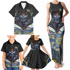 North Queensland Cowboys Family Matching Tank Maxi Dress and Hawaiian Shirt The Scream of Lightning Eyes - Indigenous Dot Ripping Effect