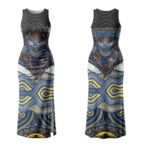 North Queensland Cowboys Family Matching Tank Maxi Dress and Hawaiian Shirt The Scream of Lightning Eyes - Indigenous Dot Ripping Effect