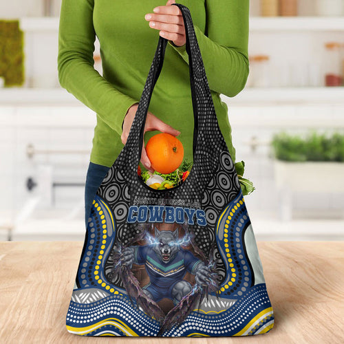 North Queensland Cowboys Grocery Bag The Scream of Lightning Eyes - Indigenous Dot Ripping Effect