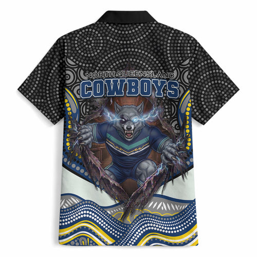 North Queensland Cowboys Hawaiian Shirt The Scream of Lightning Eyes - Indigenous Dot Ripping Effect