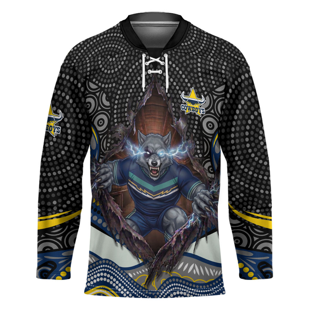 North Queensland Cowboys Hockey Jersey The Scream of Lightning Eyes - Indigenous Dot Ripping Effect