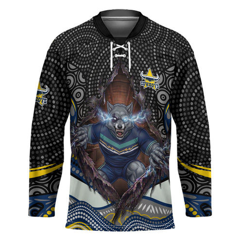North Queensland Cowboys Hockey Jersey The Scream of Lightning Eyes - Indigenous Dot Ripping Effect