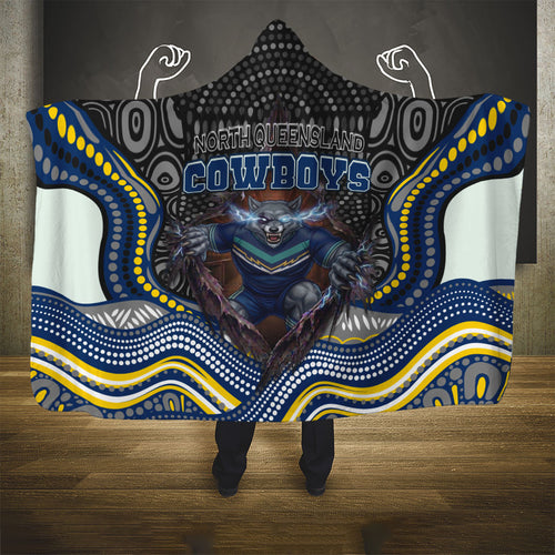 North Queensland Cowboys Hooded Blanket The Scream of Lightning Eyes - Indigenous Dot Ripping Effect