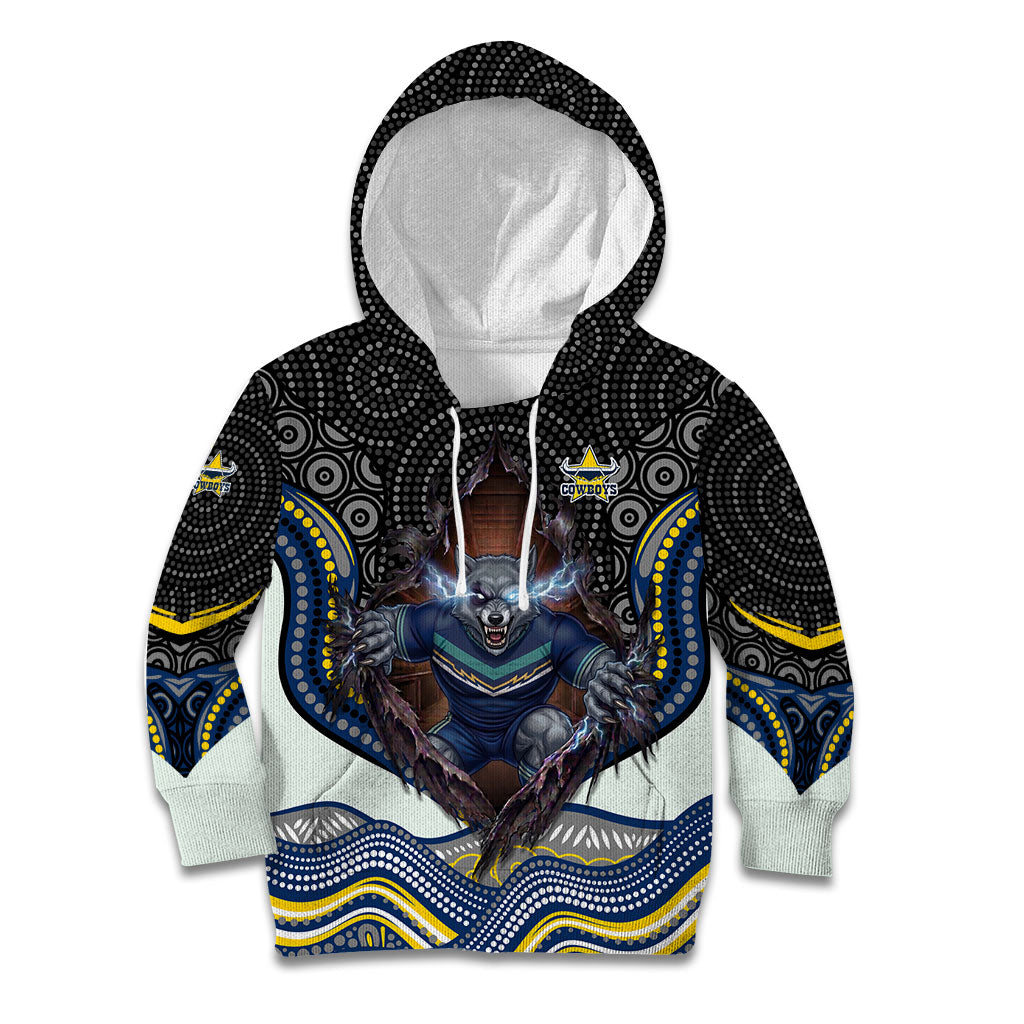 North Queensland Cowboys Kid Hoodie The Scream of Lightning Eyes - Indigenous Dot Ripping Effect