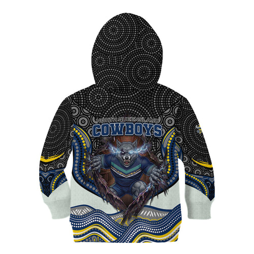 North Queensland Cowboys Kid Hoodie The Scream of Lightning Eyes - Indigenous Dot Ripping Effect