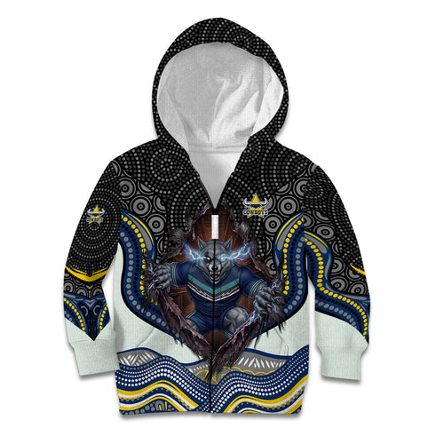 North Queensland Cowboys Kid Hoodie The Scream of Lightning Eyes - Indigenous Dot Ripping Effect