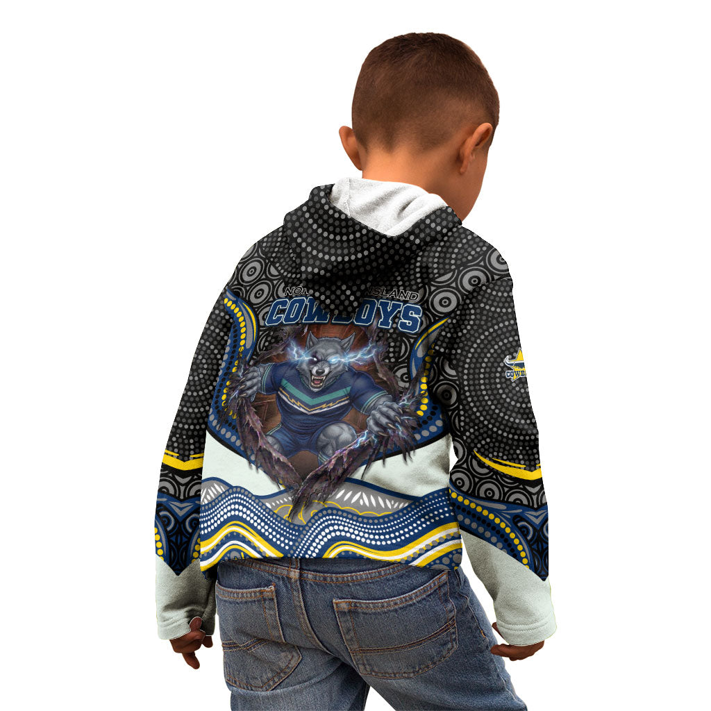 North Queensland Cowboys Kid Hoodie The Scream of Lightning Eyes - Indigenous Dot Ripping Effect