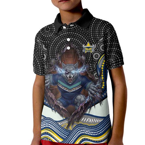 North Queensland Cowboys Kid Polo Shirt The Scream of Lightning Eyes - Indigenous Dot Ripping Effect