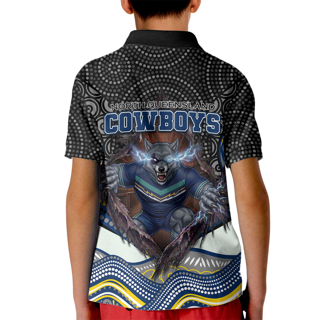North Queensland Cowboys Kid Polo Shirt The Scream of Lightning Eyes - Indigenous Dot Ripping Effect