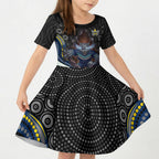North Queensland Cowboys Kid Short Sleeve Dress The Scream of Lightning Eyes - Indigenous Dot Ripping Effect
