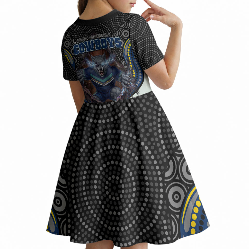 North Queensland Cowboys Kid Short Sleeve Dress The Scream of Lightning Eyes - Indigenous Dot Ripping Effect