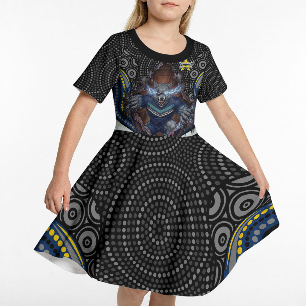 North Queensland Cowboys Kid Short Sleeve Dress The Scream of Lightning Eyes - Indigenous Dot Ripping Effect