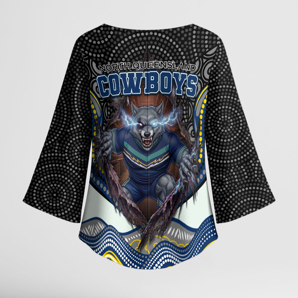 North Queensland Cowboys Kimono Sleeve Blouse The Scream of Lightning Eyes - Indigenous Dot Ripping Effect