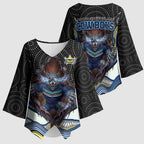 North Queensland Cowboys Kimono Sleeve Blouse The Scream of Lightning Eyes - Indigenous Dot Ripping Effect