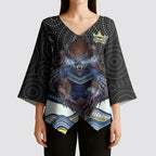 North Queensland Cowboys Kimono Sleeve Blouse The Scream of Lightning Eyes - Indigenous Dot Ripping Effect