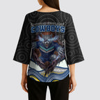 North Queensland Cowboys Kimono Sleeve Blouse The Scream of Lightning Eyes - Indigenous Dot Ripping Effect