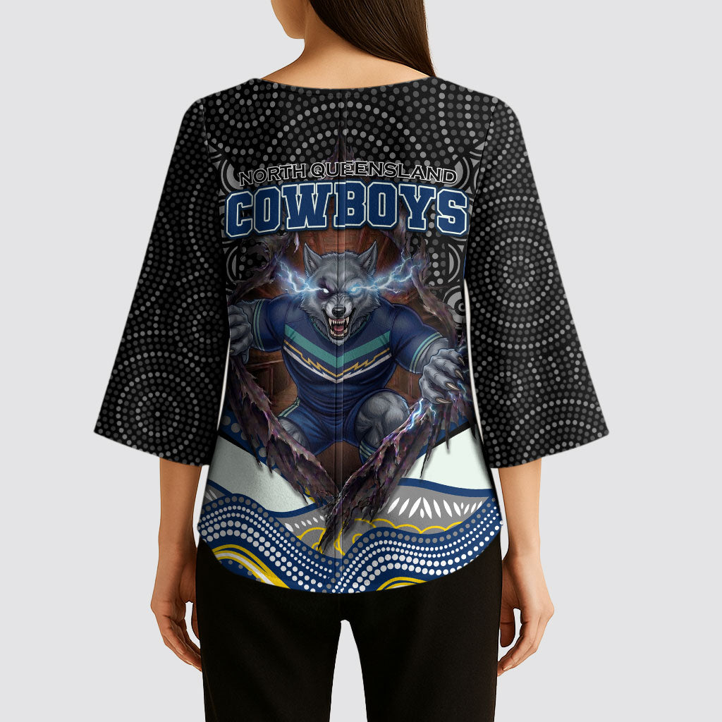North Queensland Cowboys Kimono Sleeve Blouse The Scream of Lightning Eyes - Indigenous Dot Ripping Effect