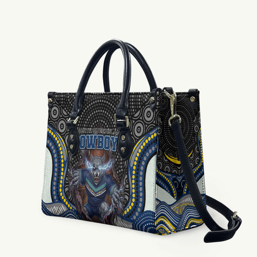 North Queensland Cowboys Leather Bag The Scream of Lightning Eyes - Indigenous Dot Ripping Effect