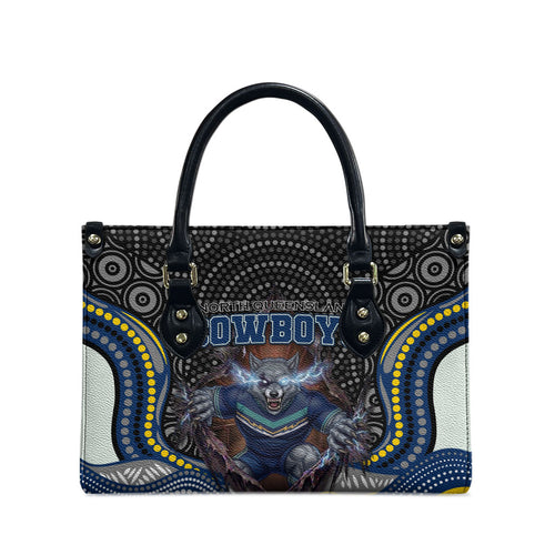 North Queensland Cowboys Leather Bag The Scream of Lightning Eyes - Indigenous Dot Ripping Effect