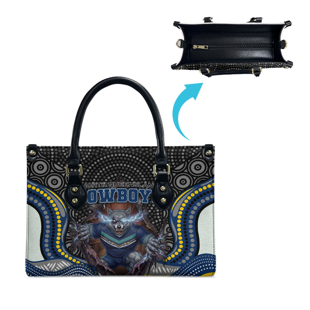 North Queensland Cowboys Leather Bag The Scream of Lightning Eyes - Indigenous Dot Ripping Effect