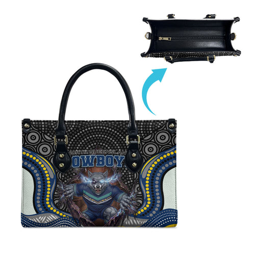 North Queensland Cowboys Leather Bag The Scream of Lightning Eyes - Indigenous Dot Ripping Effect