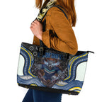 North Queensland Cowboys Leather Tote Bag The Scream of Lightning Eyes - Indigenous Dot Ripping Effect